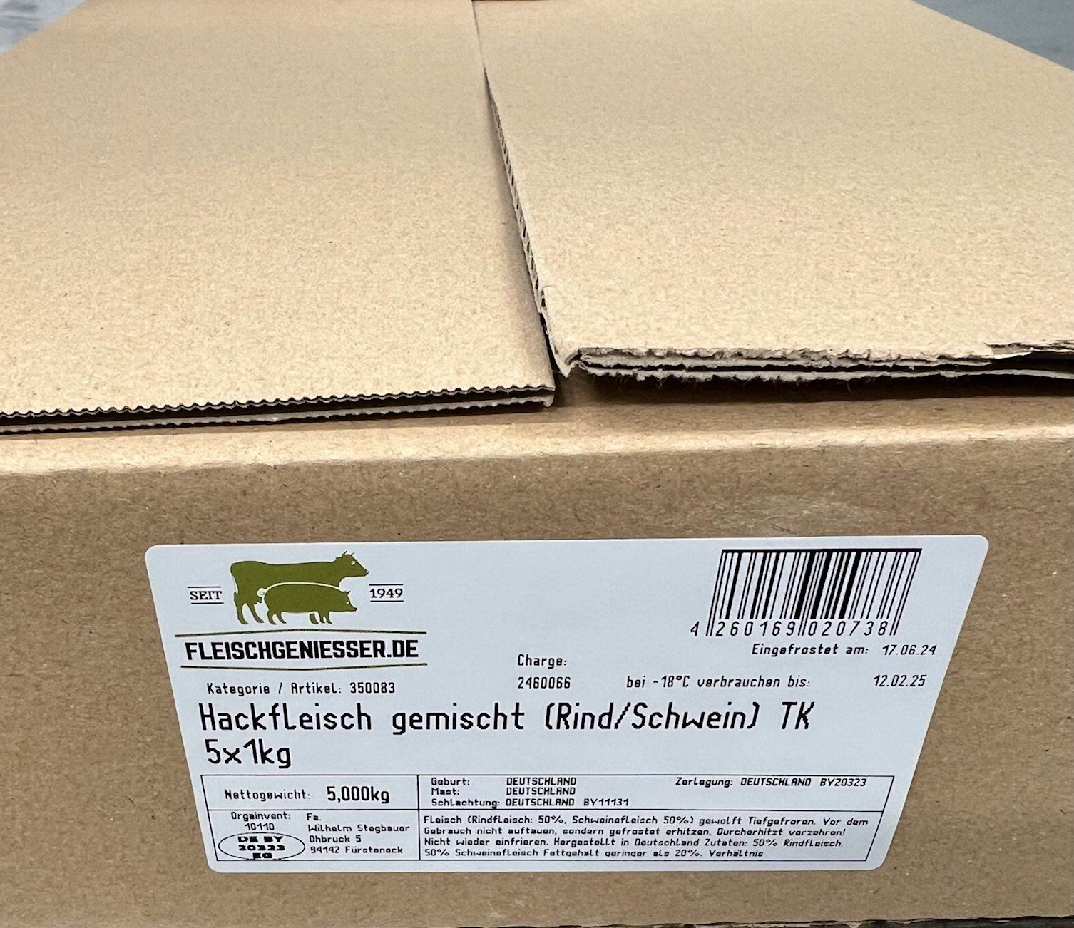 Hackfleisch gemischt vom Rind und Schwein 5x1 kg Hackfleisch gemischt vom Rind und Schwein 5x1 kg